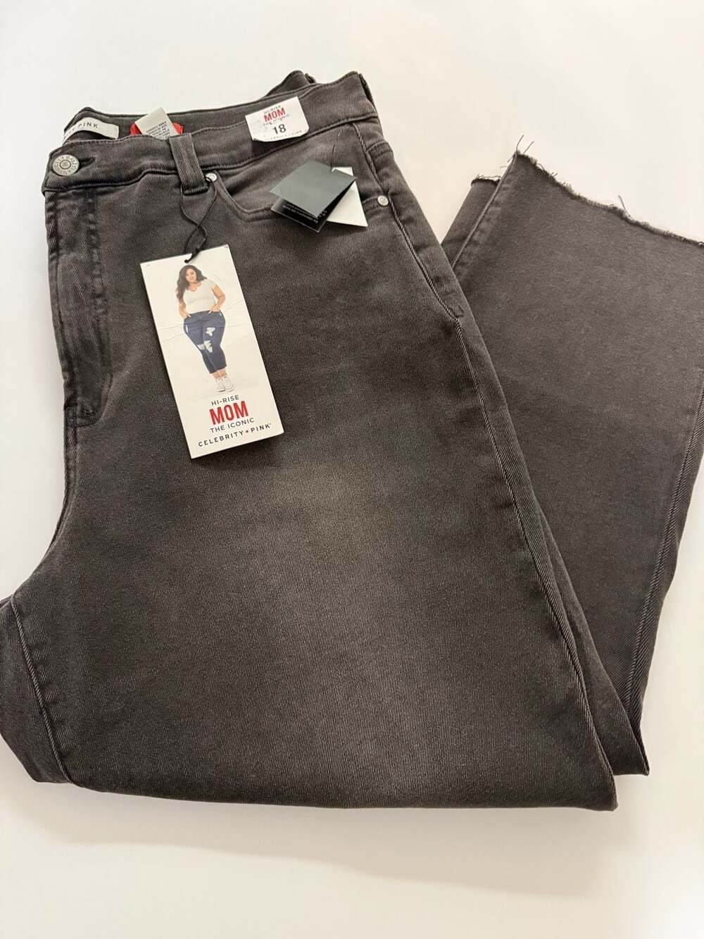 Celebrity Pink Hi-Rise Mom Jeans Size 18 Black Raw Hem